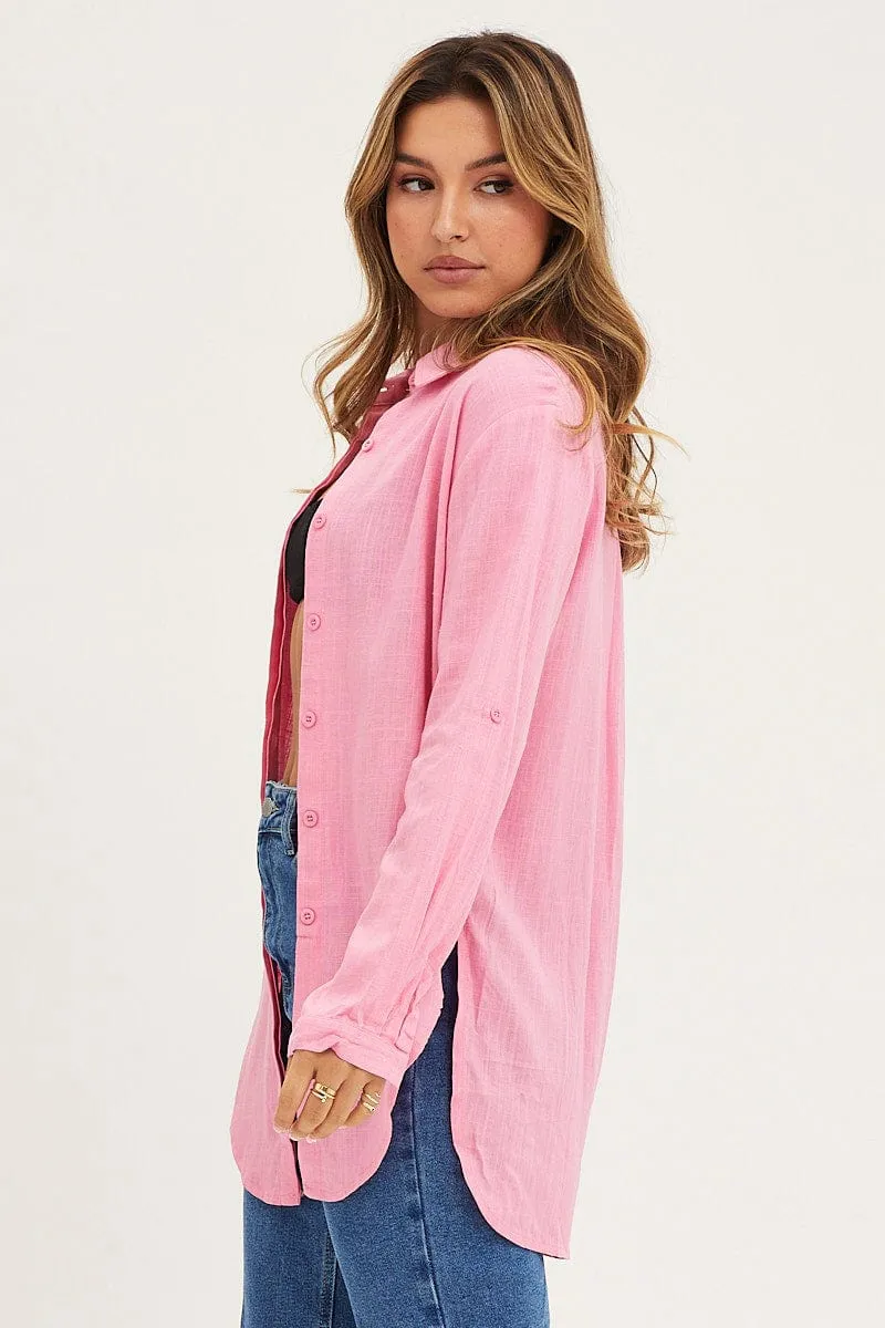 Pink Shirt Top Long Sleeve sold by Ally Fashion product image thumbnail 4