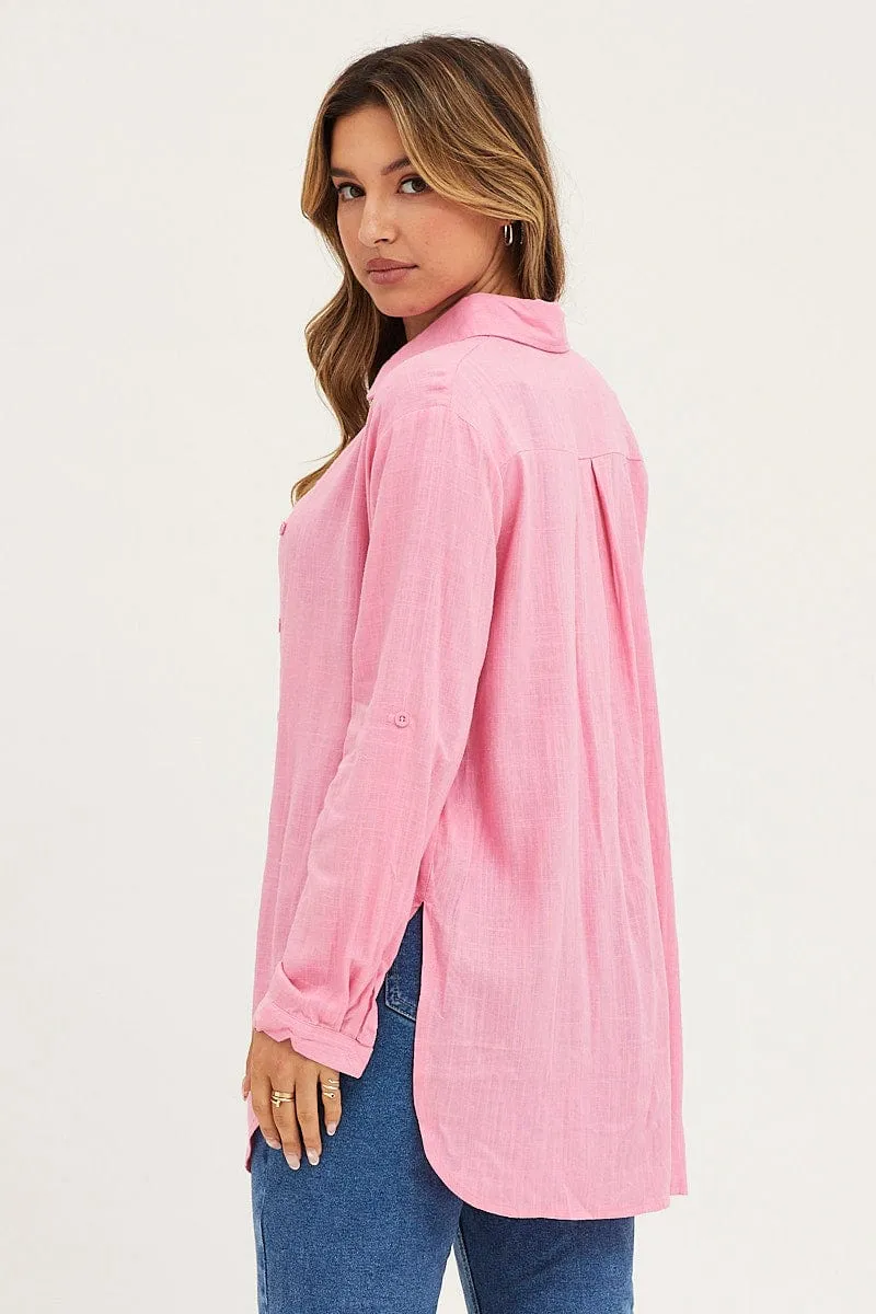 Pink Shirt Top Long Sleeve sold by Ally Fashion product image thumbnail 5