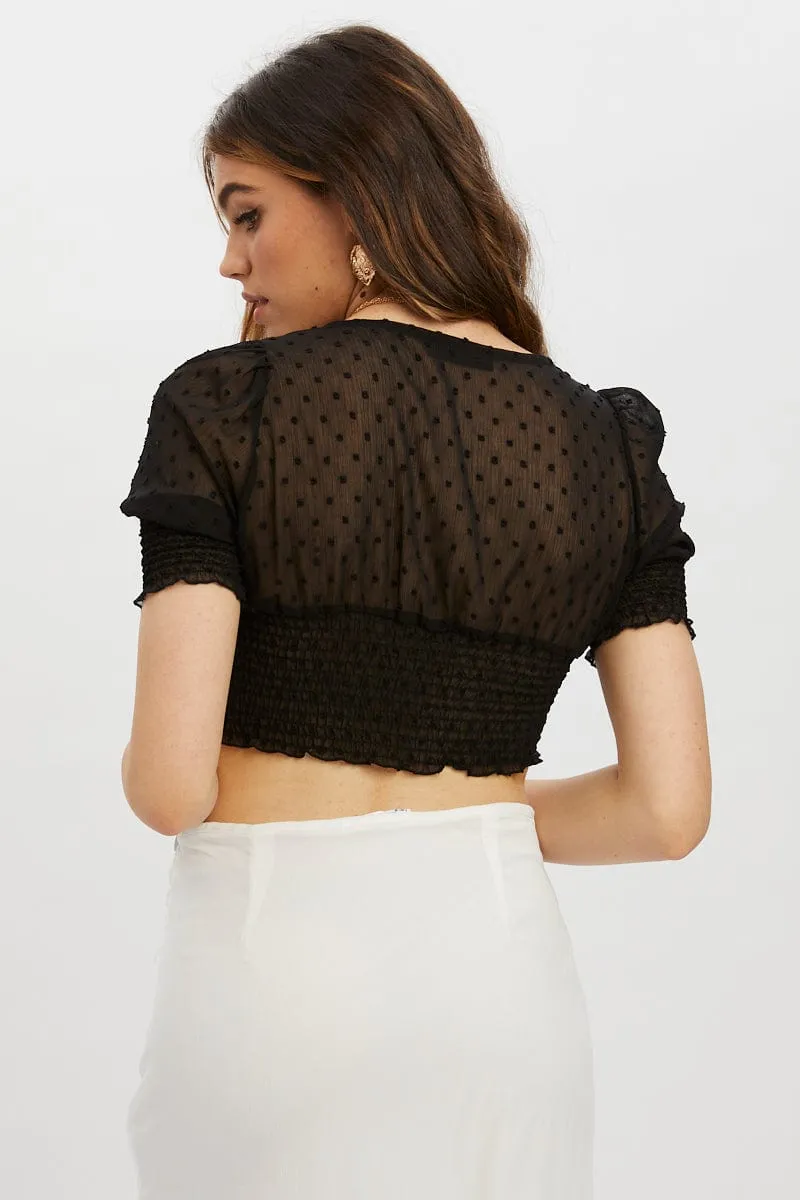 Black Scoop Neck Shirred Top sold by Ally Fashion product image thumbnail 2