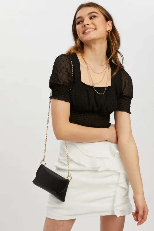 Black Scoop Neck Shirred Top sold by Ally Fashion