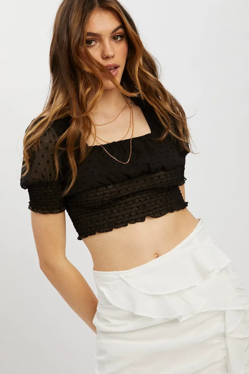 Black Scoop Neck Shirred Top sold by Ally Fashion product image thumbnail 3