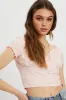 Pink Button Front Puff Sleeve Milkmaid Top sold by Ally Fashion