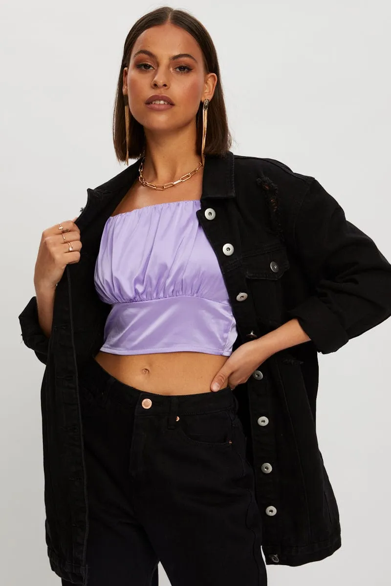 Purple Ruched Satin Crop Cami Top sold by Ally Fashion product image thumbnail 4