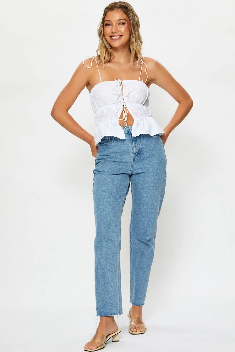 White Tie Front Ruched Cami Top sold by Ally Fashion product image thumbnail 3