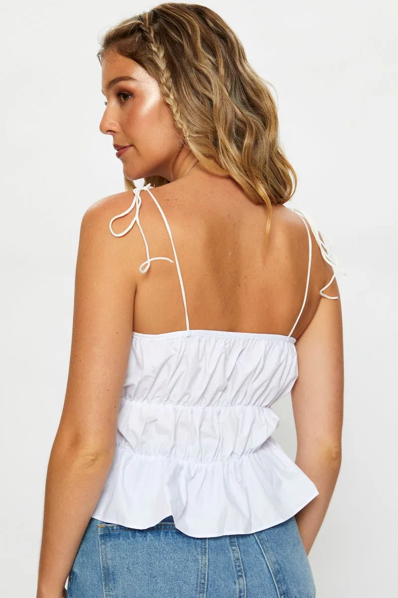 White Tie Front Ruched Cami Top sold by Ally Fashion product image thumbnail 5
