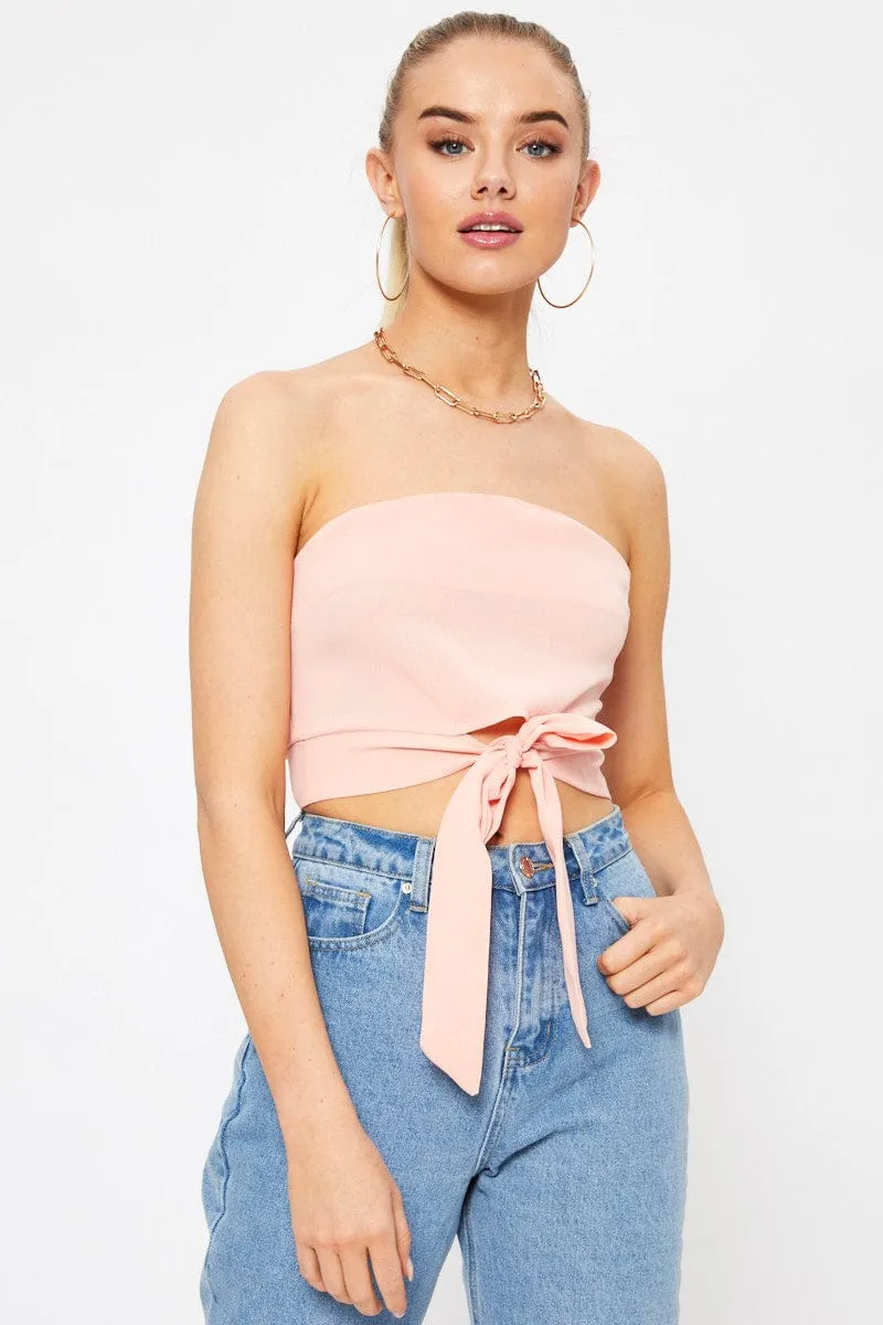 Pink Tie Front Bandeau Top sold by Ally Fashion product image thumbnail 2