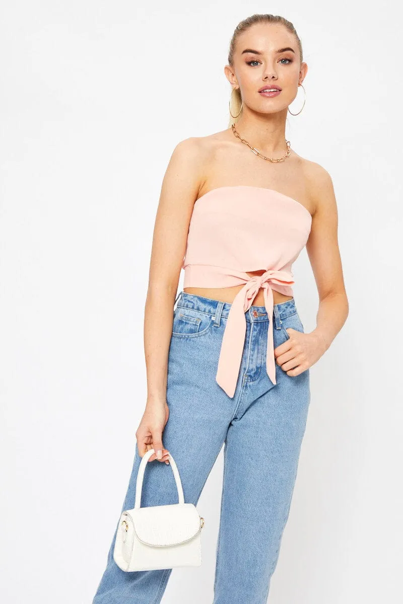Pink Tie Front Bandeau Top sold by Ally Fashion