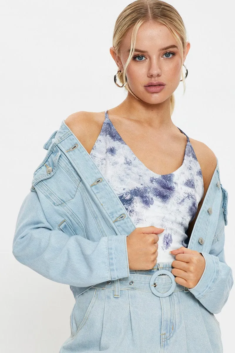 Print Tie Dye Lace Up Back Top sold by Ally Fashion