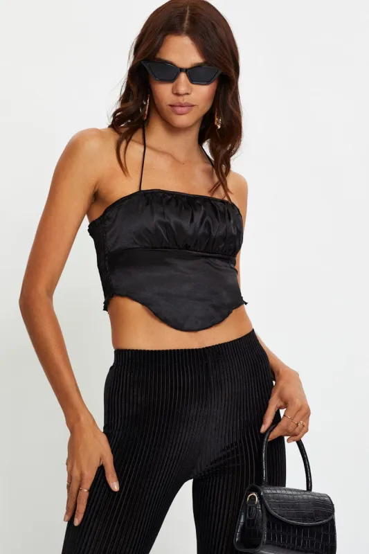 Black Satin Scarf Halter Cami sold by Ally Fashion