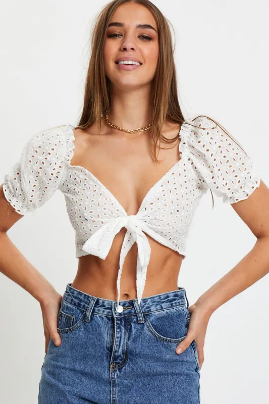White Puff Sleeve Top Short Sleeve Crop sold by Ally Fashion