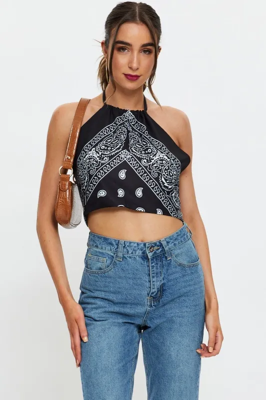 Boho Print Bandanna Halter Neck Top sold by Ally Fashion