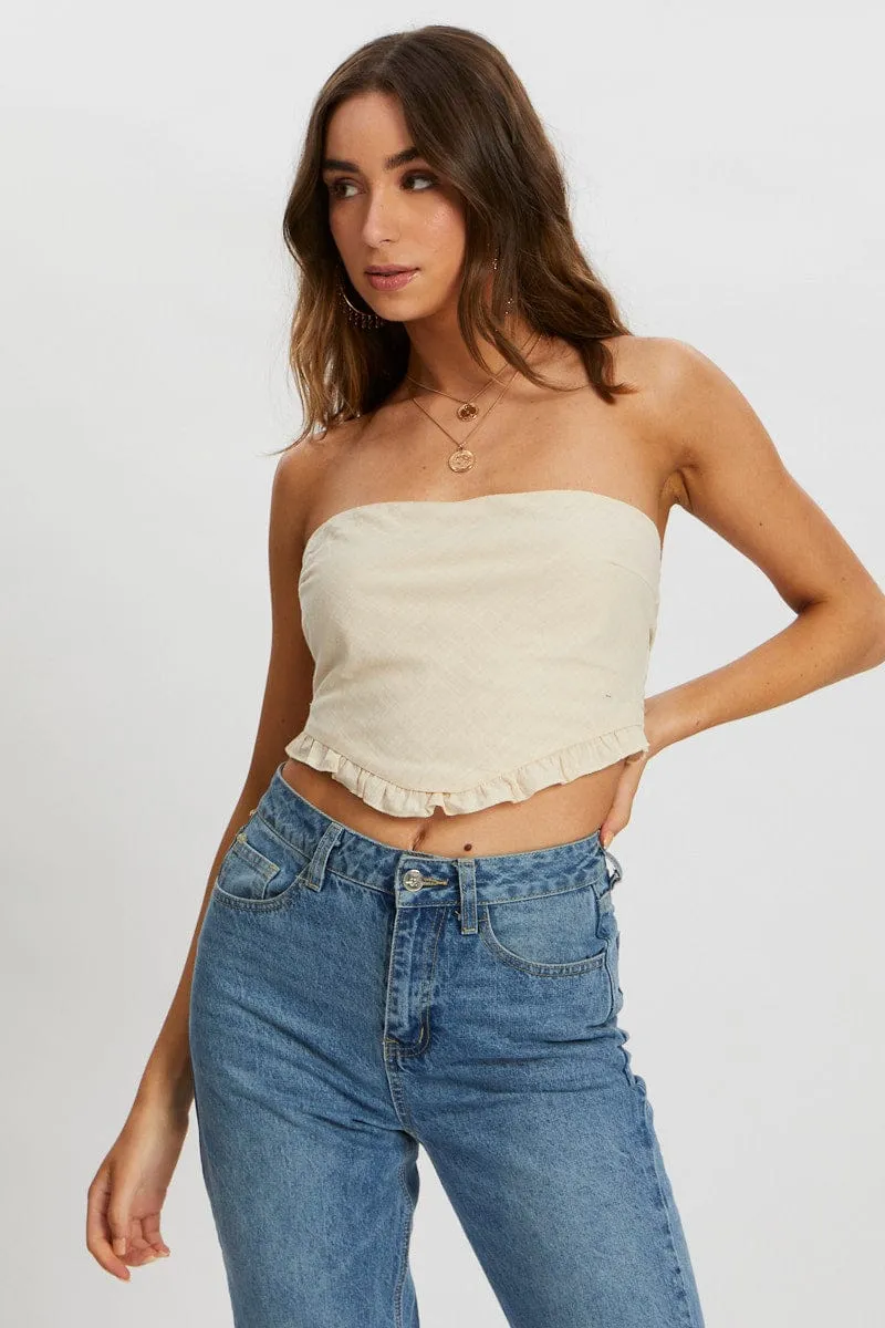 Beige Ruffle Hem Scarf Top sold by Ally Fashion