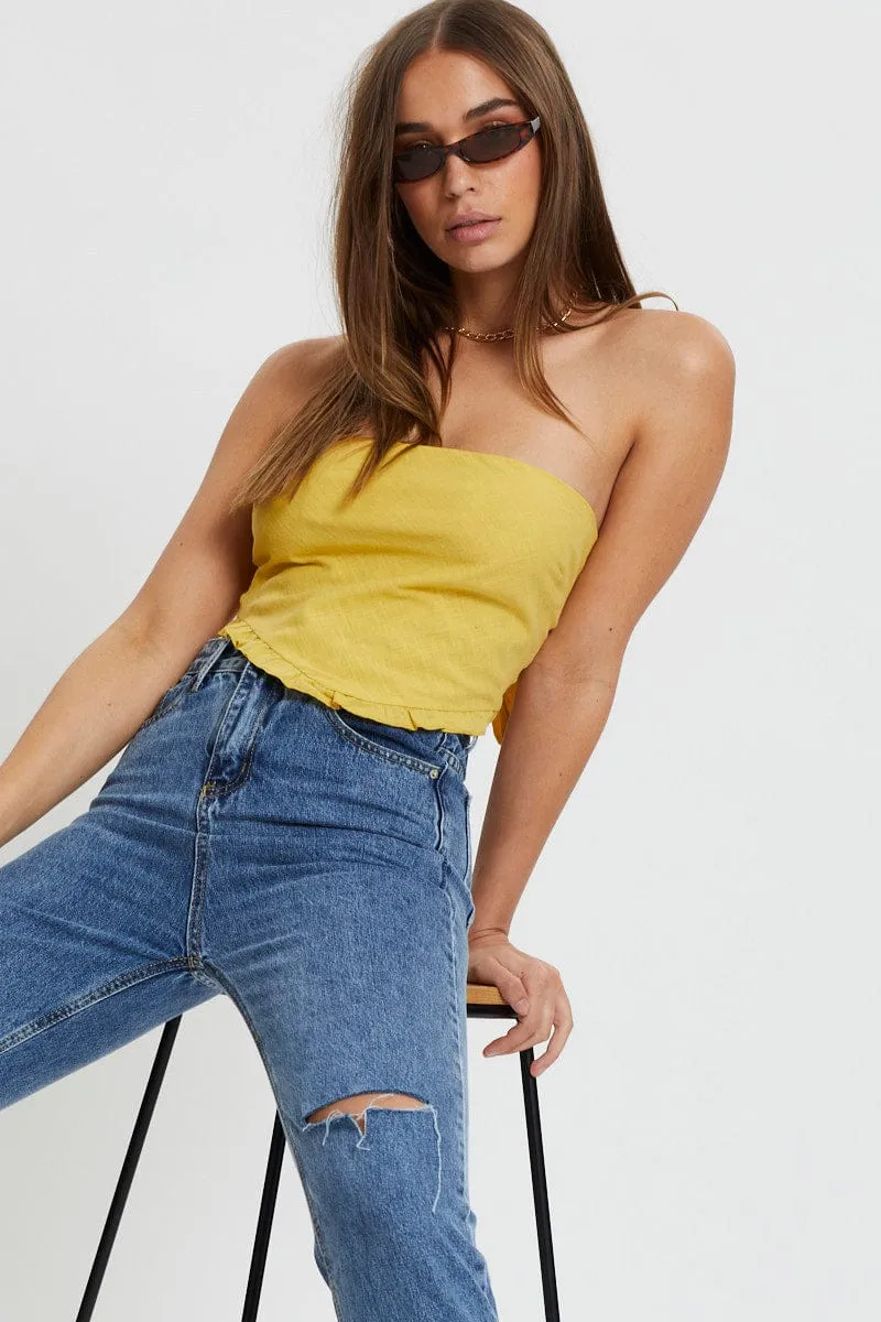 Yellow Ruffle Hem Scarf Top sold by Ally Fashion