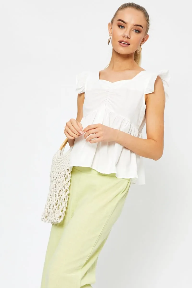 White Frill Sleeve Peplum Top sold by Ally Fashion