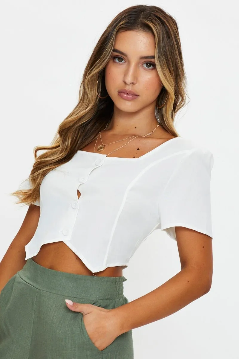 White Button Front Vest Hem Top sold by Ally Fashion product image thumbnail 5