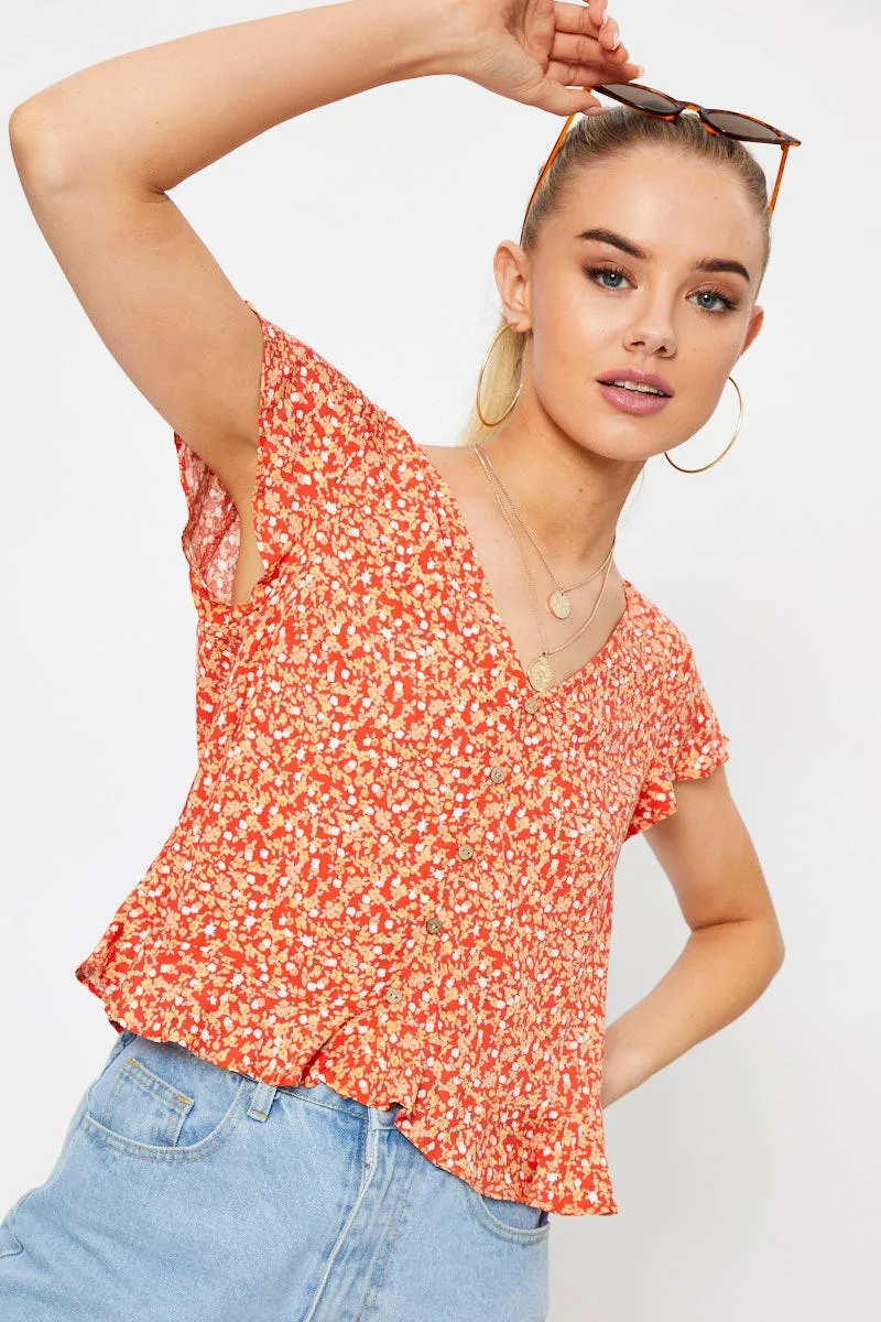 Print Button Down Ruffle Top sold by Ally Fashion product image thumbnail 2