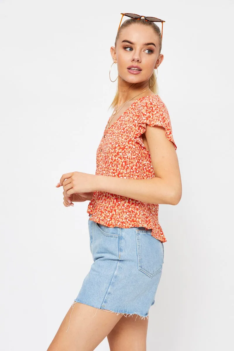 Print Button Down Ruffle Top sold by Ally Fashion product image thumbnail 4