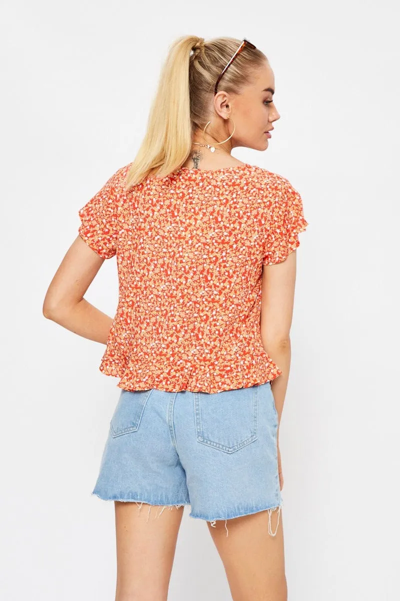 Print Button Down Ruffle Top sold by Ally Fashion product image thumbnail 5