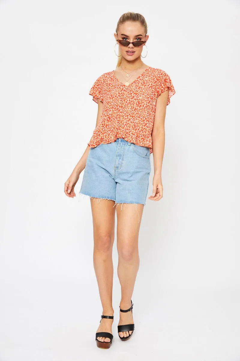 Print Button Down Ruffle Top sold by Ally Fashion product image thumbnail 3