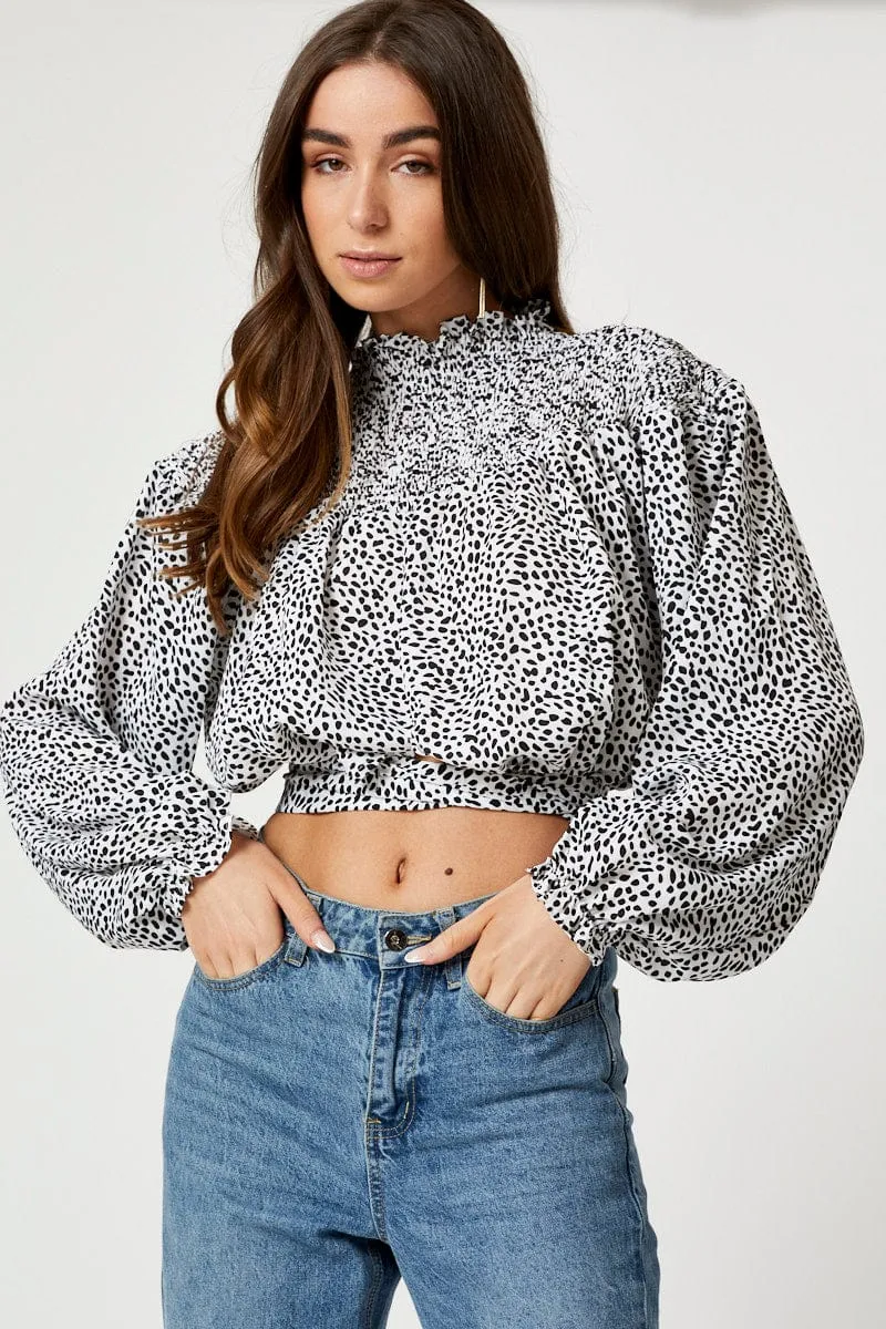 Geo Print Shirred Tie Back Top sold by Ally Fashion