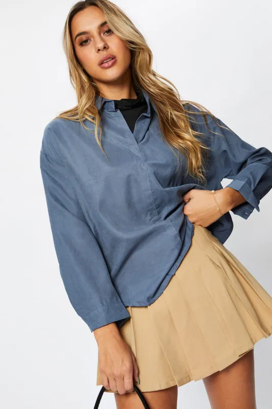 Blue Roll Neck With Cord Shirt sold by Ally Fashion