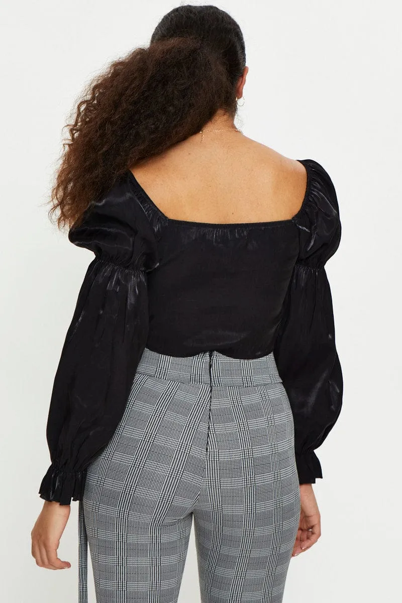 Black Satin Gathered Sleeve Top sold by Ally Fashion product image thumbnail 5