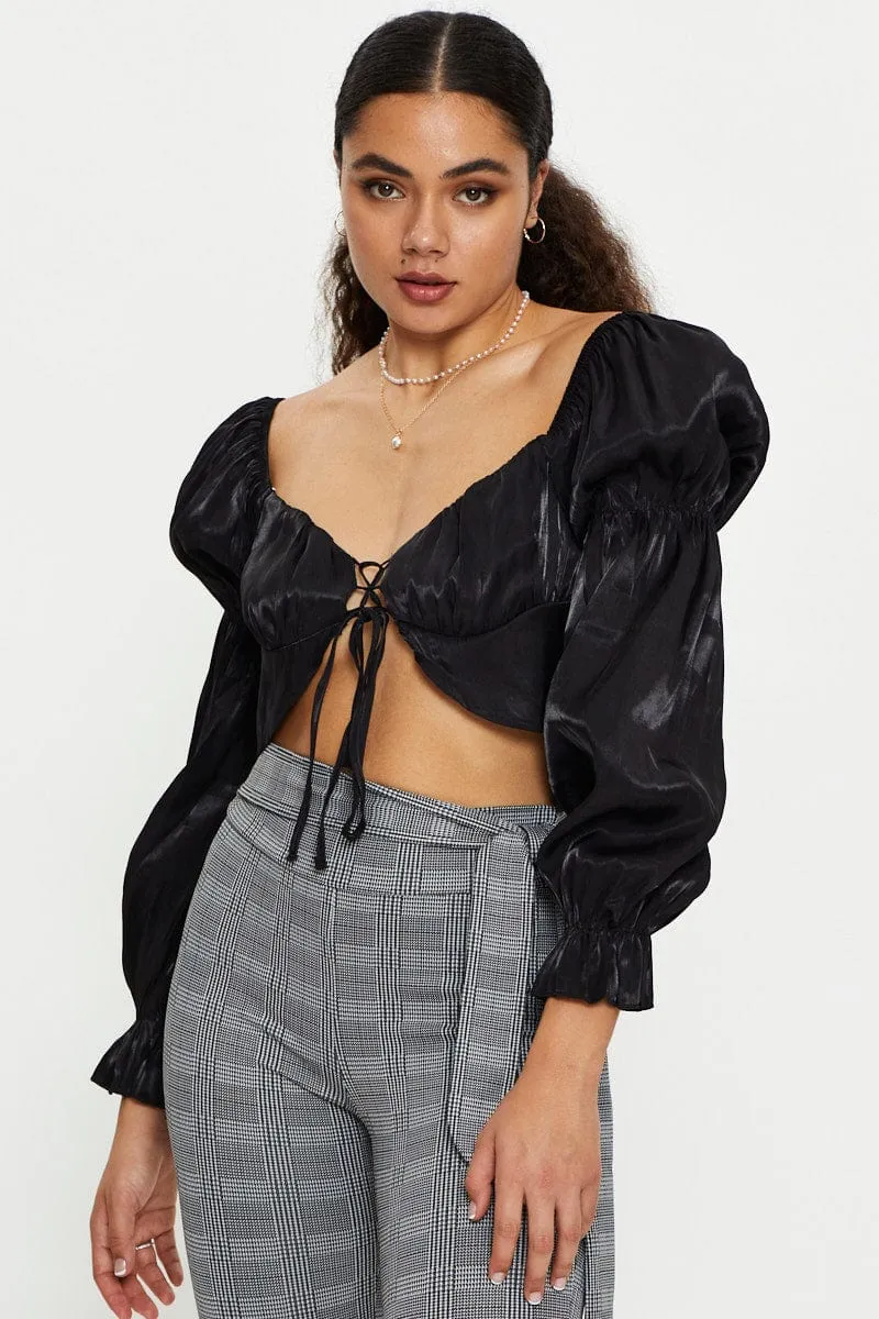 Black Satin Gathered Sleeve Top sold by Ally Fashion product image thumbnail 3