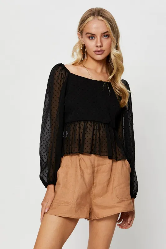 Black Peplum Top Long Sleeve sold by Ally Fashion