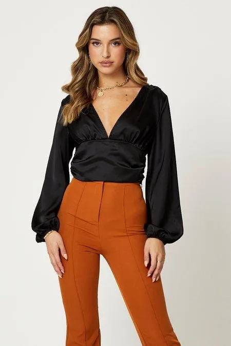 Black Long Sleeve Ruched Top sold by Ally Fashion