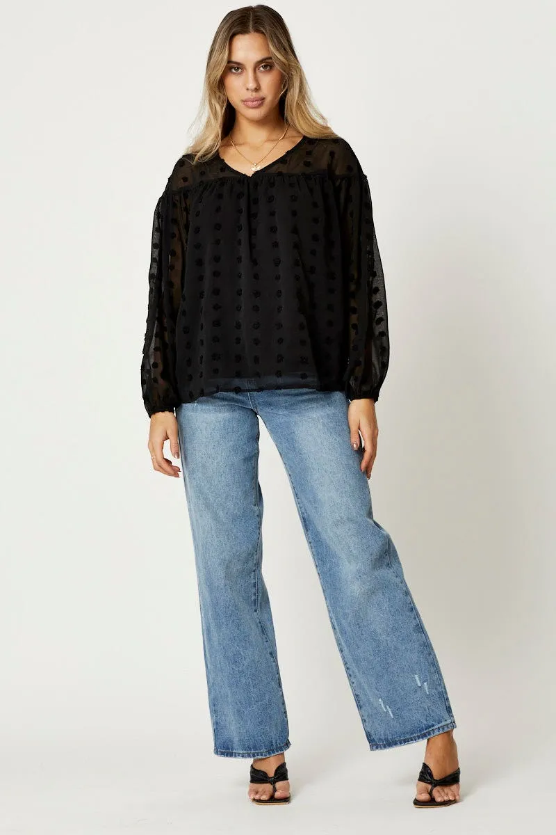 Black Swiss Dot Smock Top sold by Ally Fashion product image thumbnail 2