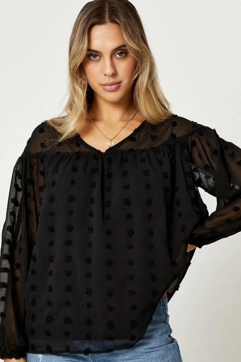 Black Swiss Dot Smock Top sold by Ally Fashion product image thumbnail 5