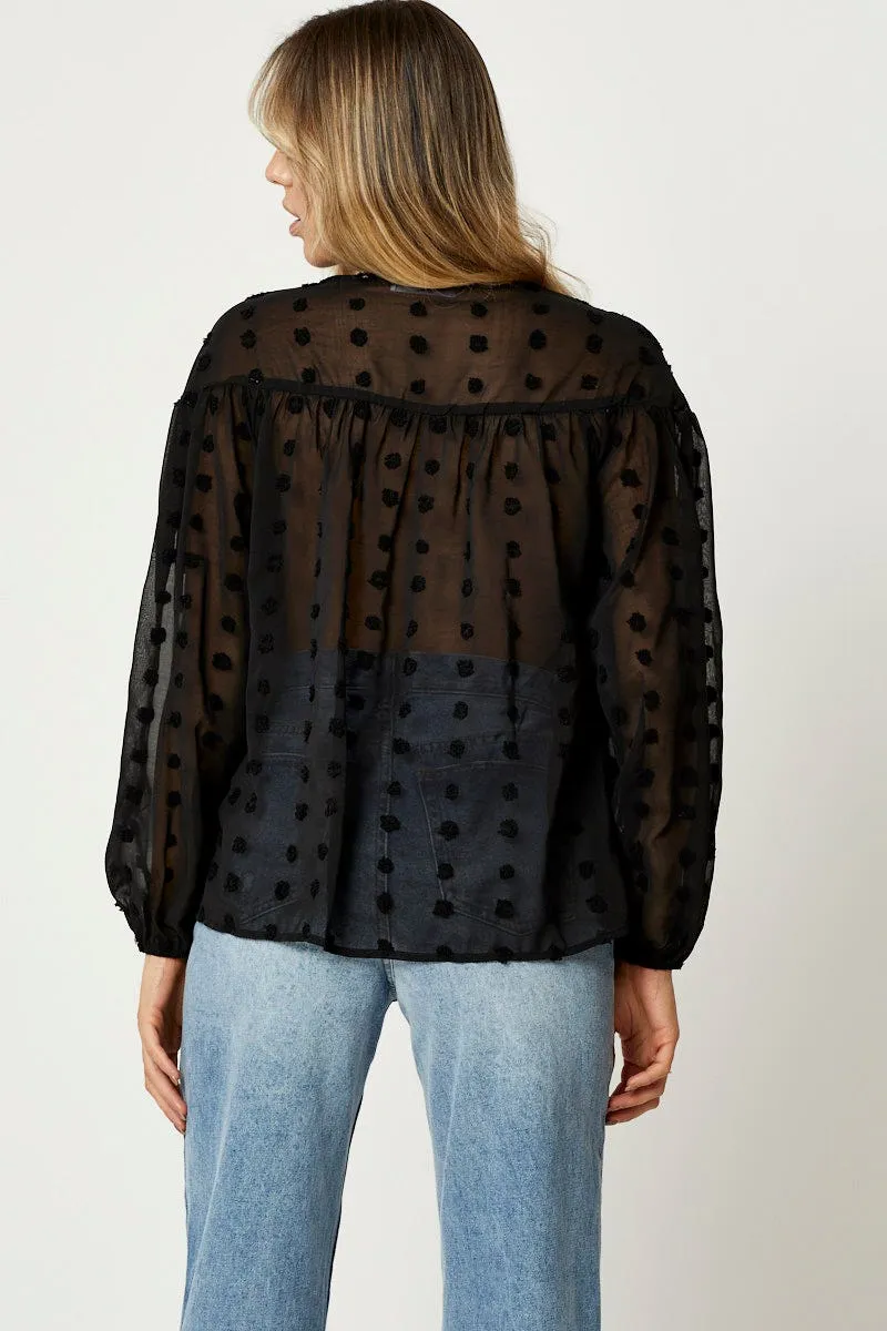 Black Swiss Dot Smock Top sold by Ally Fashion product image thumbnail 4