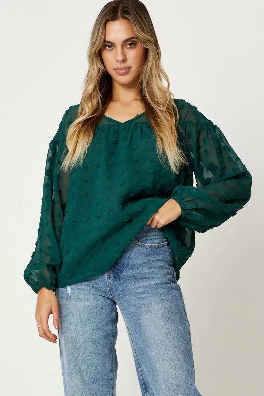Green Swiss Dot Smock Top sold by Ally Fashion
