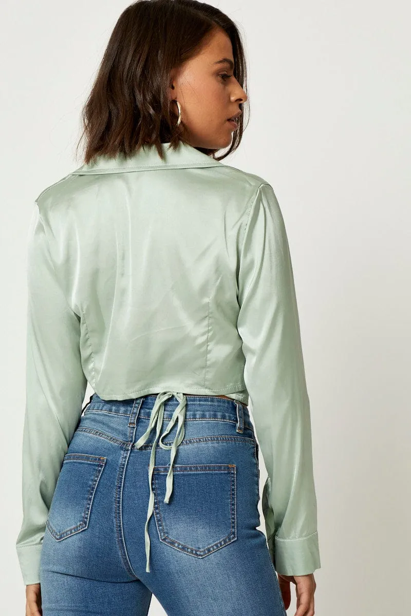 Green Satin Wrap Shirt sold by Ally Fashion product image thumbnail 5