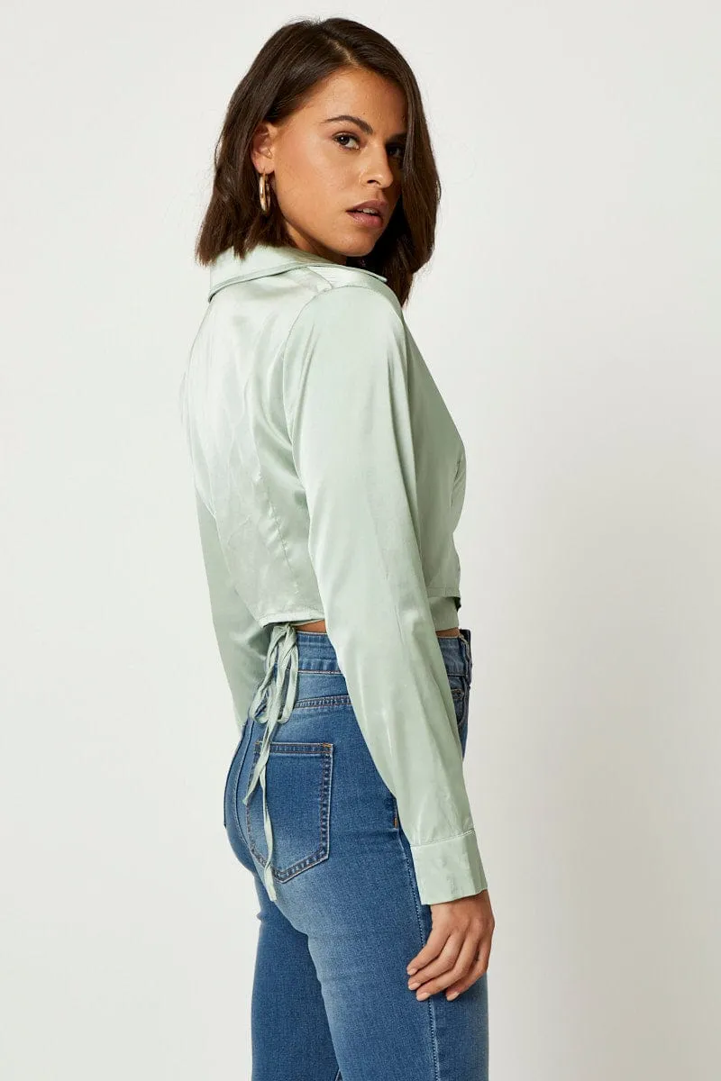 Green Satin Wrap Shirt sold by Ally Fashion product image thumbnail 3