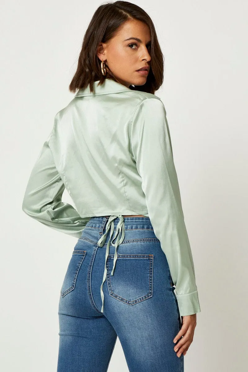 Green Satin Wrap Shirt sold by Ally Fashion product image thumbnail 4