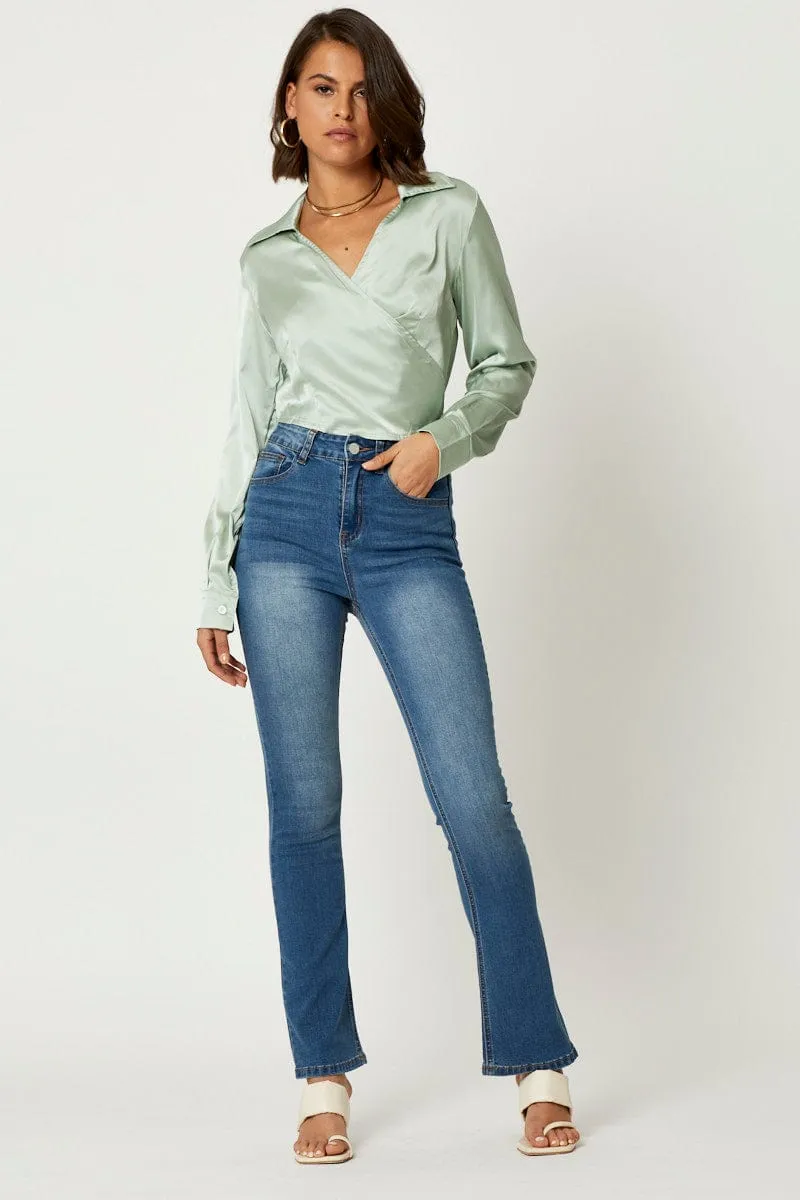 Green Satin Wrap Shirt sold by Ally Fashion product image thumbnail 2