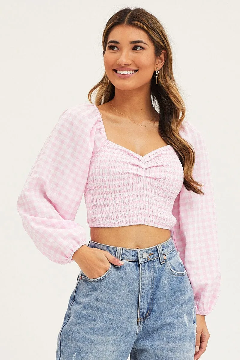 Check Crop Top Long Sleeve sold by Ally Fashion