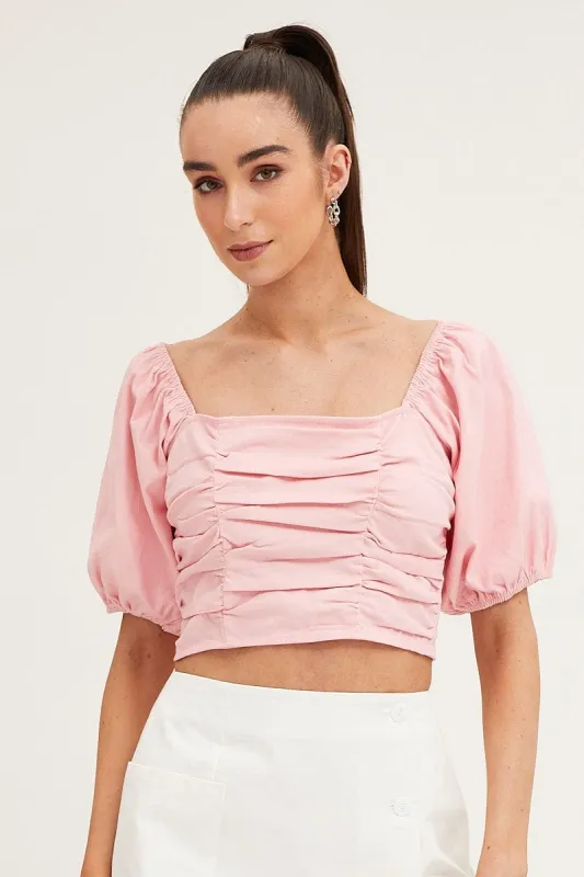 Pink Crop Top Short Sleeve sold by Ally Fashion