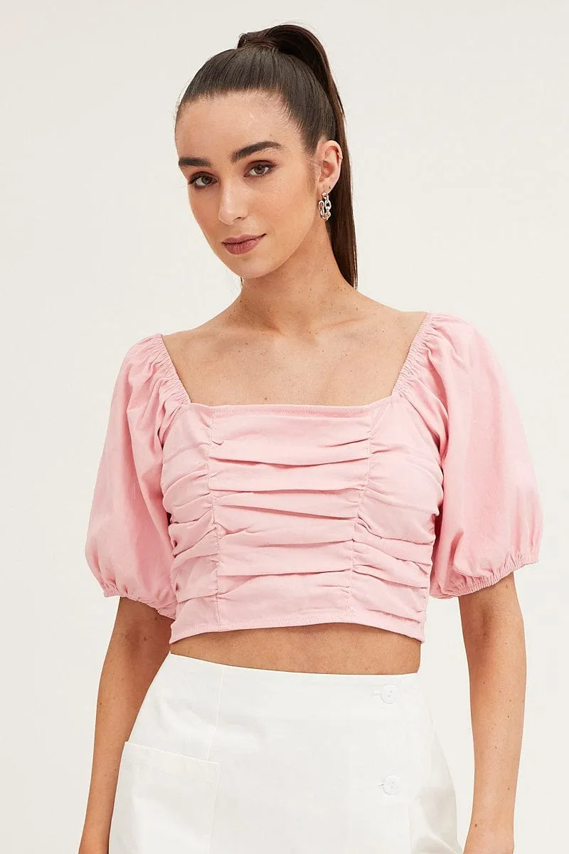 Pink Crop Top Short Sleeve sold by Ally Fashion