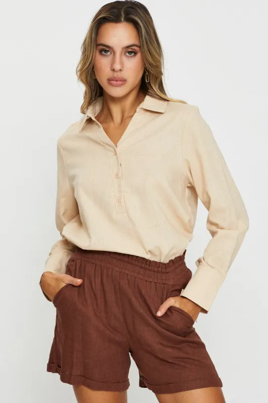 Beige Oversized Shirts Collared sold by Ally Fashion