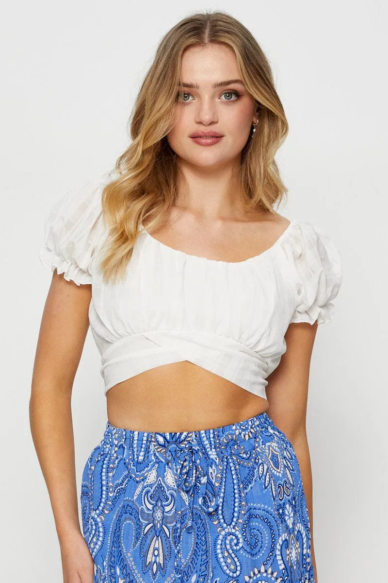 White Crop Top Short Sleeve Tie Up sold by Ally Fashion product image thumbnail 3