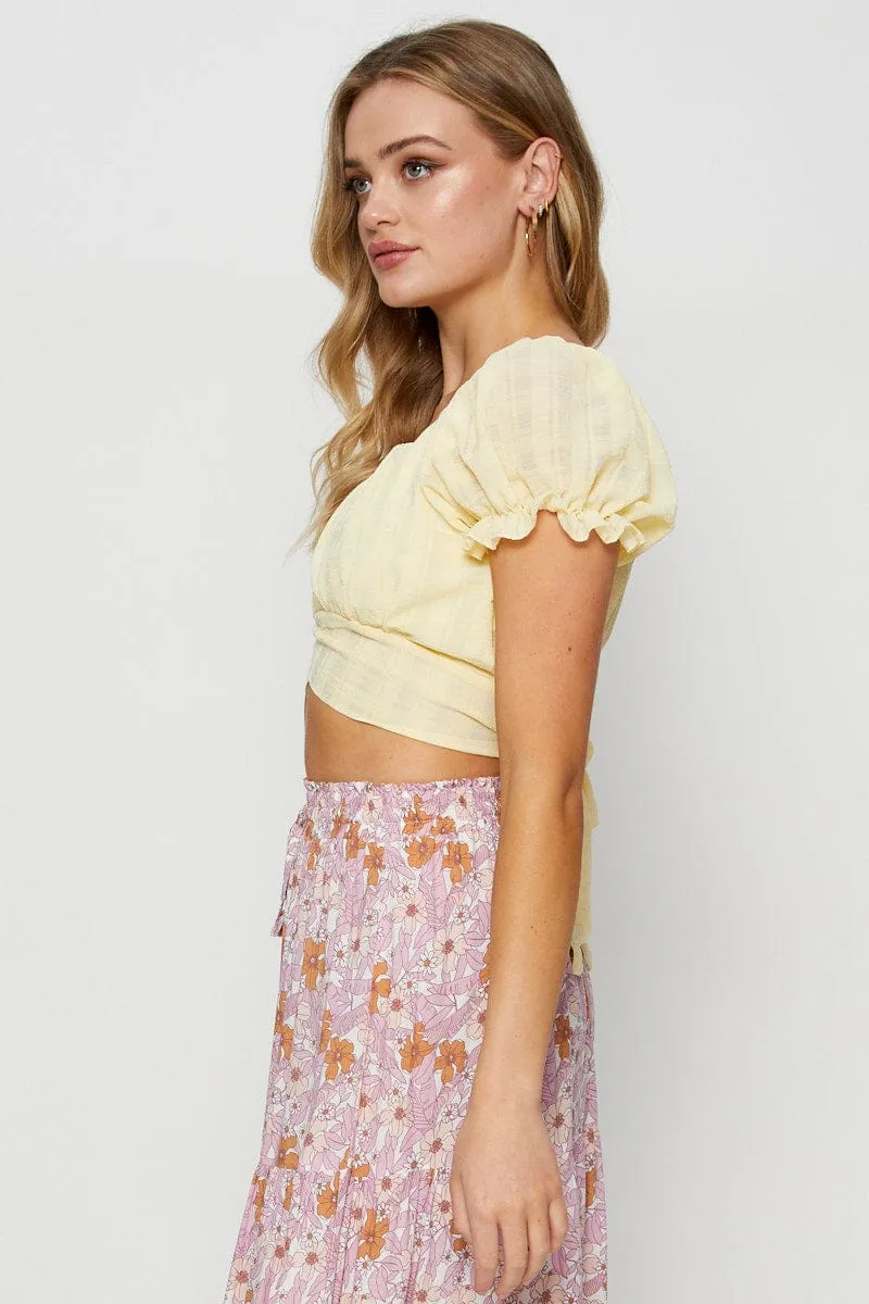 Yellow Crop Top Short Sleeve Tie Up sold by Ally Fashion product image thumbnail 4