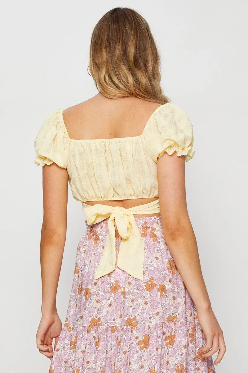Yellow Crop Top Short Sleeve Tie Up sold by Ally Fashion product image thumbnail 5