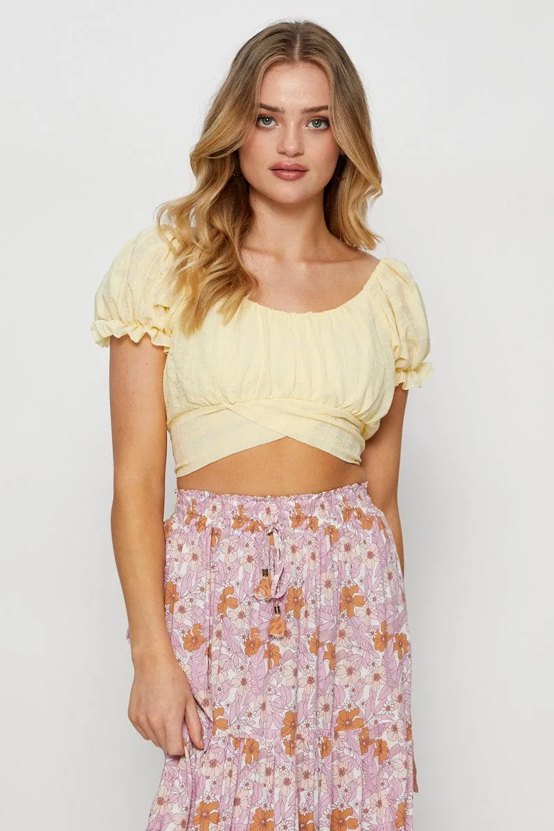 Yellow Crop Top Short Sleeve Tie Up sold by Ally Fashion product image thumbnail 3