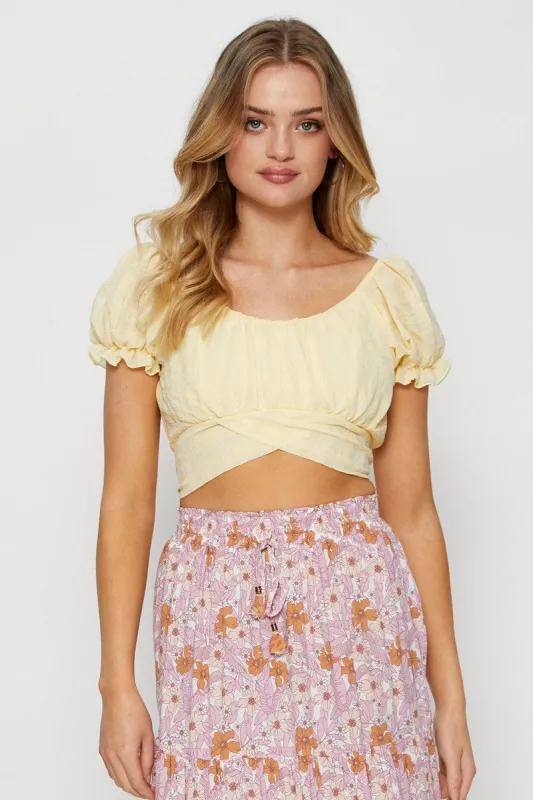 Yellow Crop Top Short Sleeve Tie Up sold by Ally Fashion
