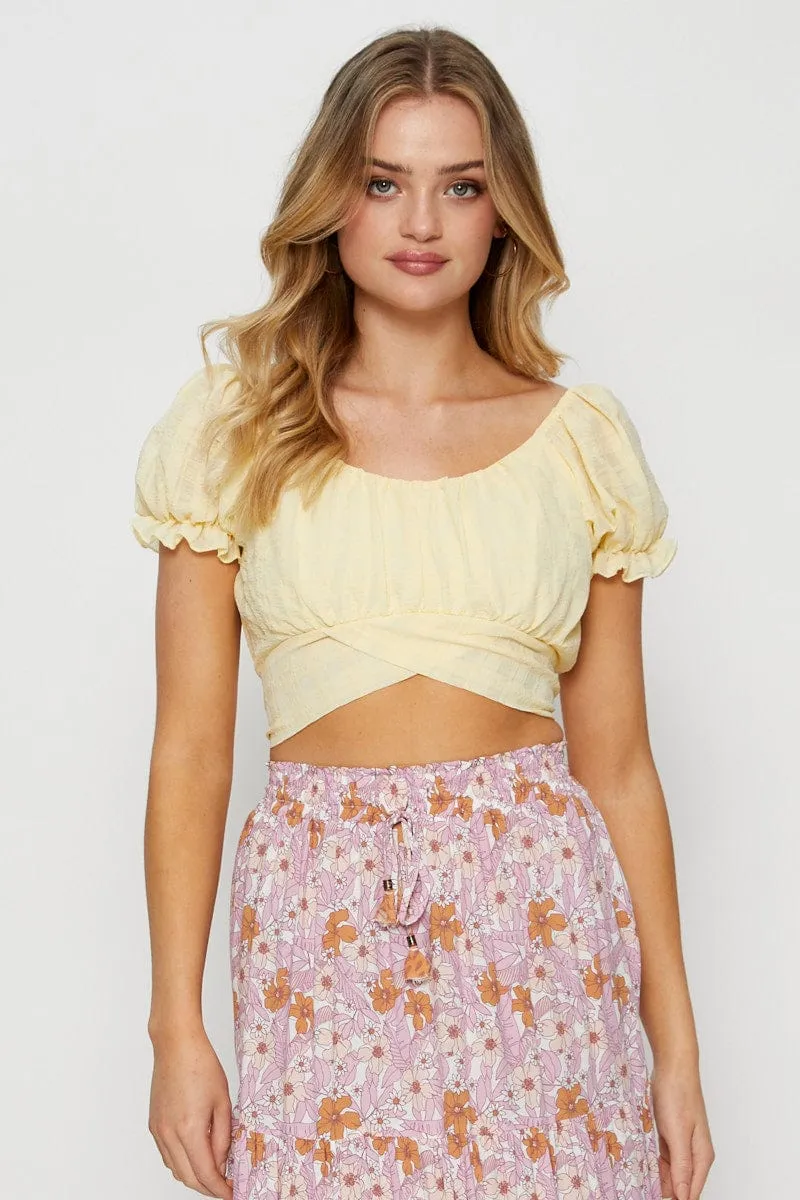 Yellow Crop Top Short Sleeve Tie Up sold by Ally Fashion