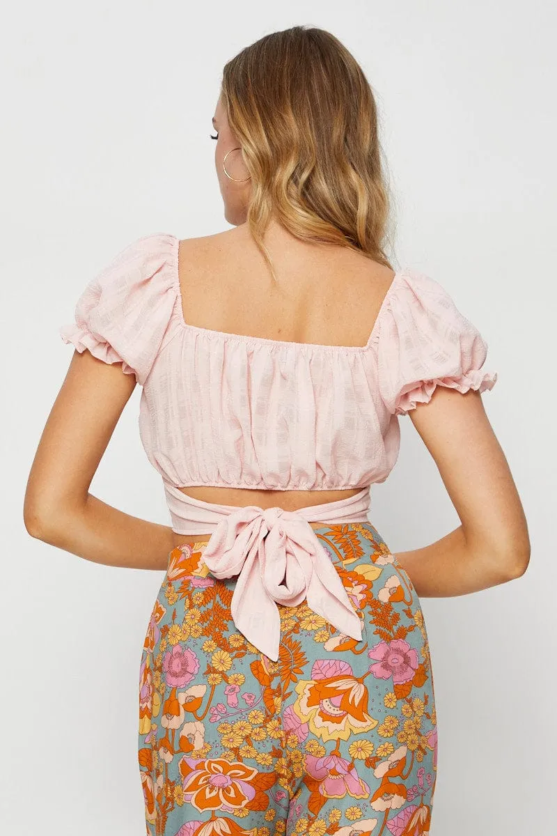 Pink Crop Top Short Sleeve Tie Up sold by Ally Fashion product image thumbnail 5