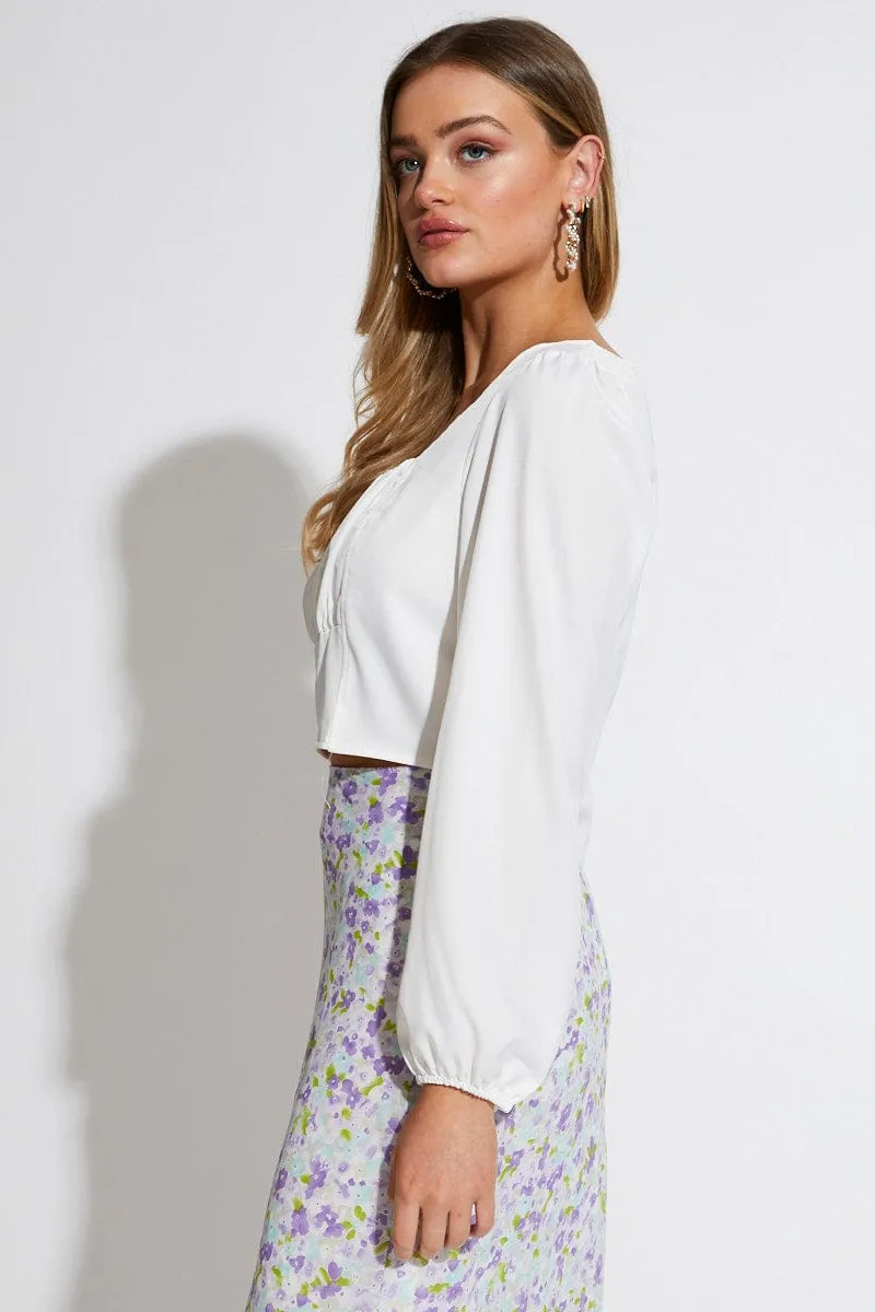 White Blouse Long Sleeve Square Neck sold by Ally Fashion product image thumbnail 3