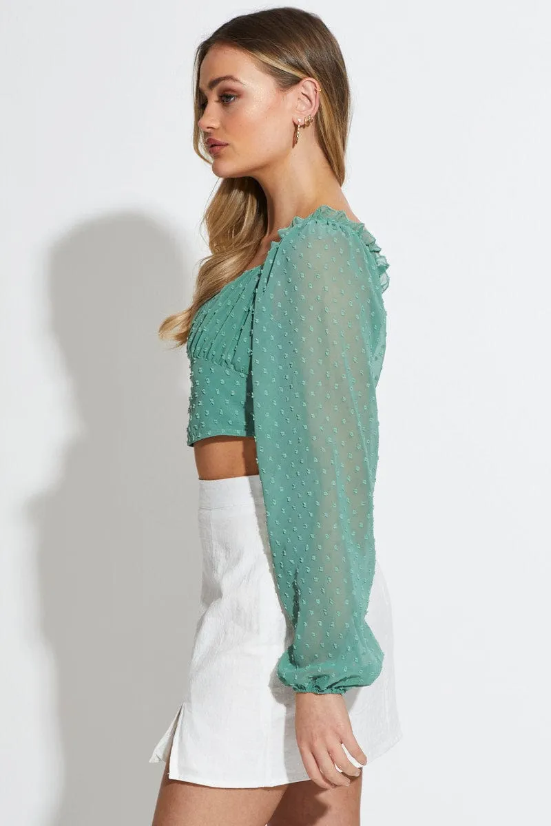 Green Crop Top Long Sleeve Square Neck sold by Ally Fashion product image thumbnail 3